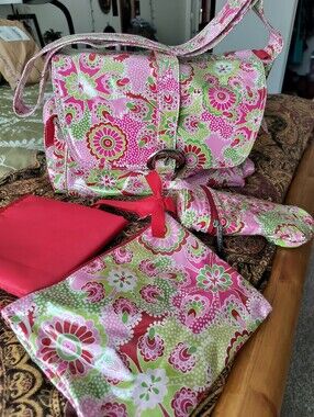 Kalencom Laminated Buckle Diaper Bag Set - Gypsy Paisley Cotton Candy NWOT 2012